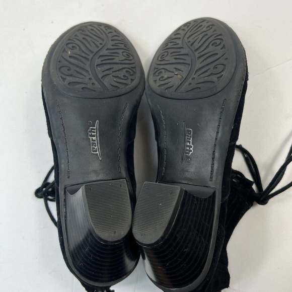 Earth Aurora Black Suede Lace Up Booties Size 8.5 D WIDE Peep Toe - Picture 13 of 14